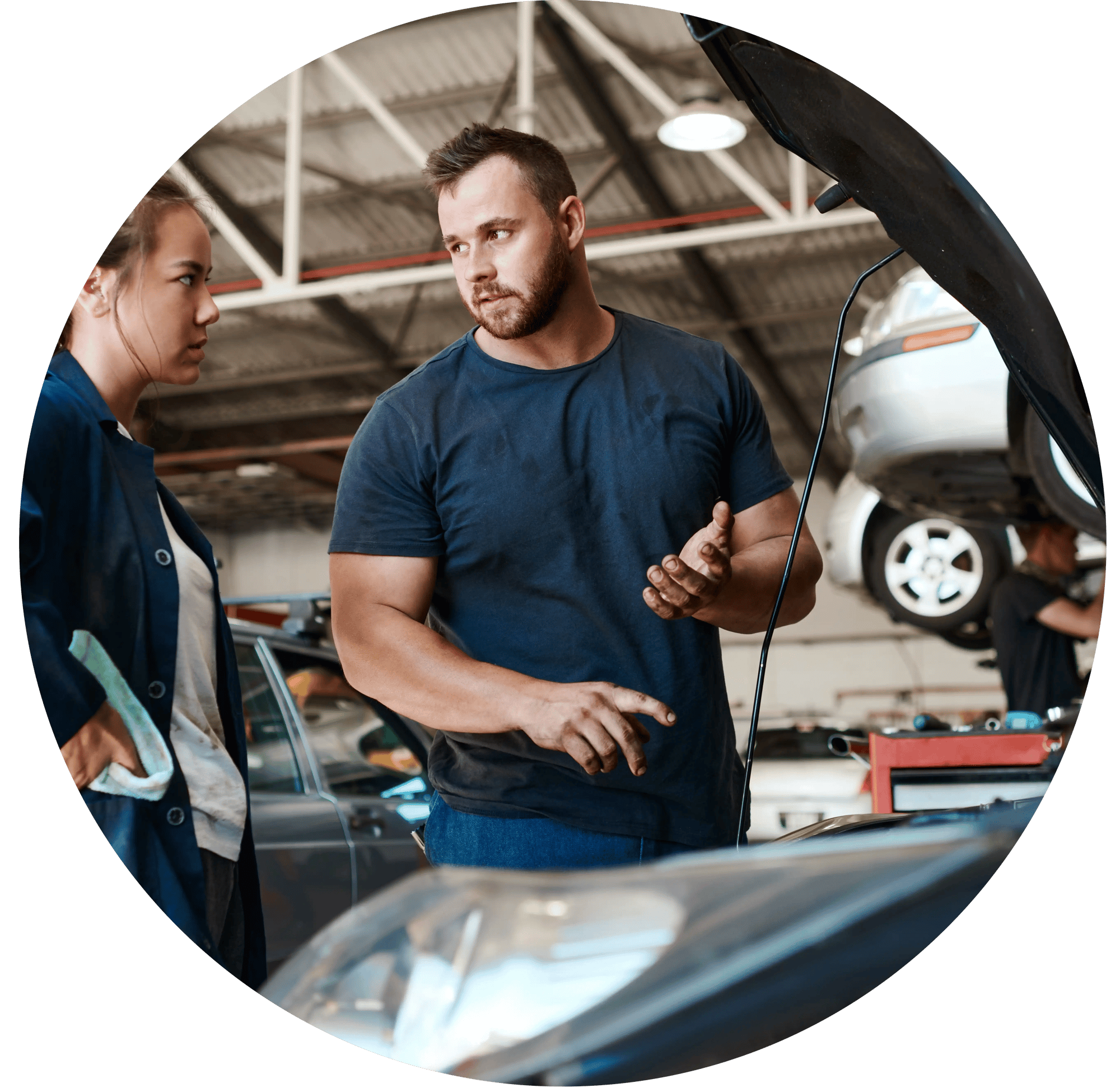 mechanics talking in shop mechanics talking in shop